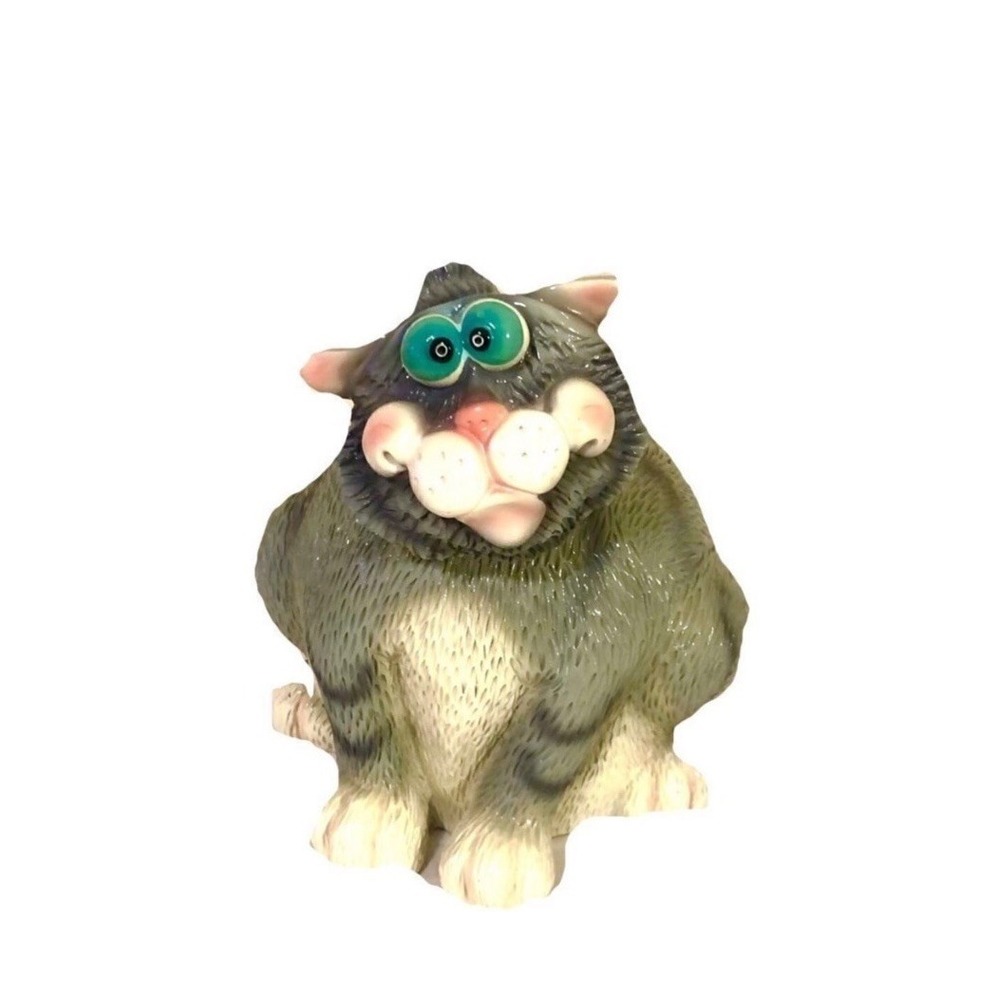 Exhart Phatzos Bobble Head & Wiggle Tail Cat Gray White